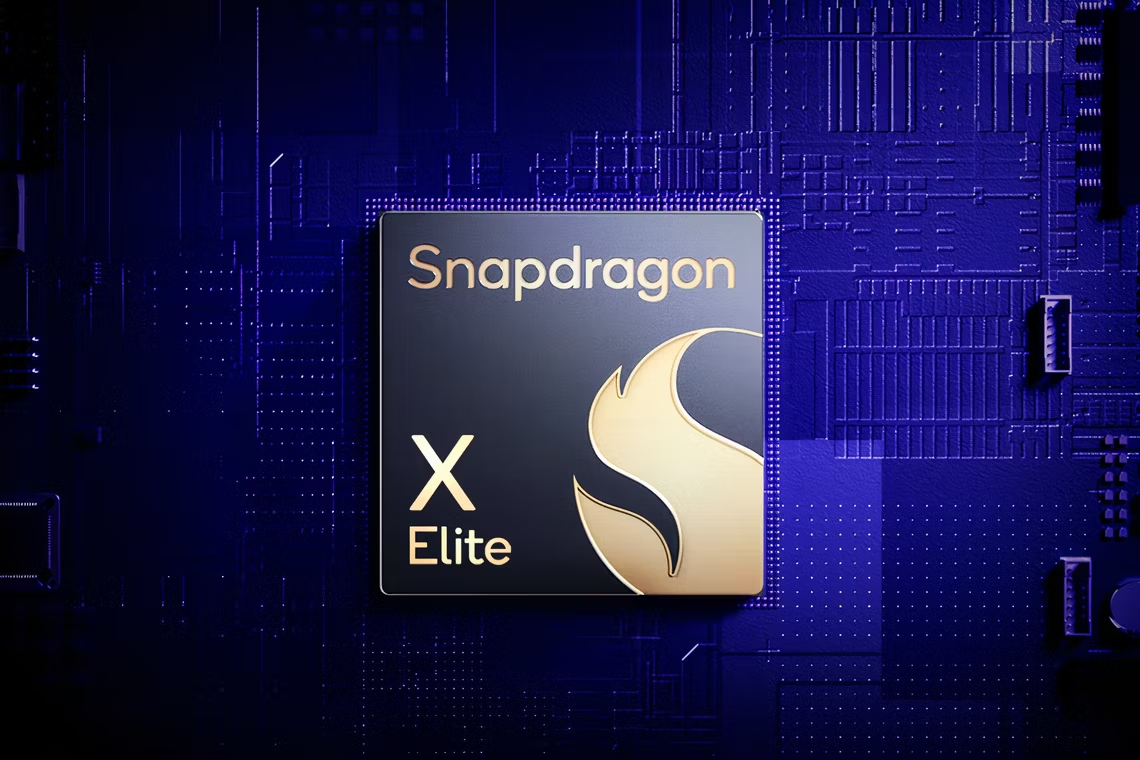 procesador snapdragon x elite sobre fondo purpura